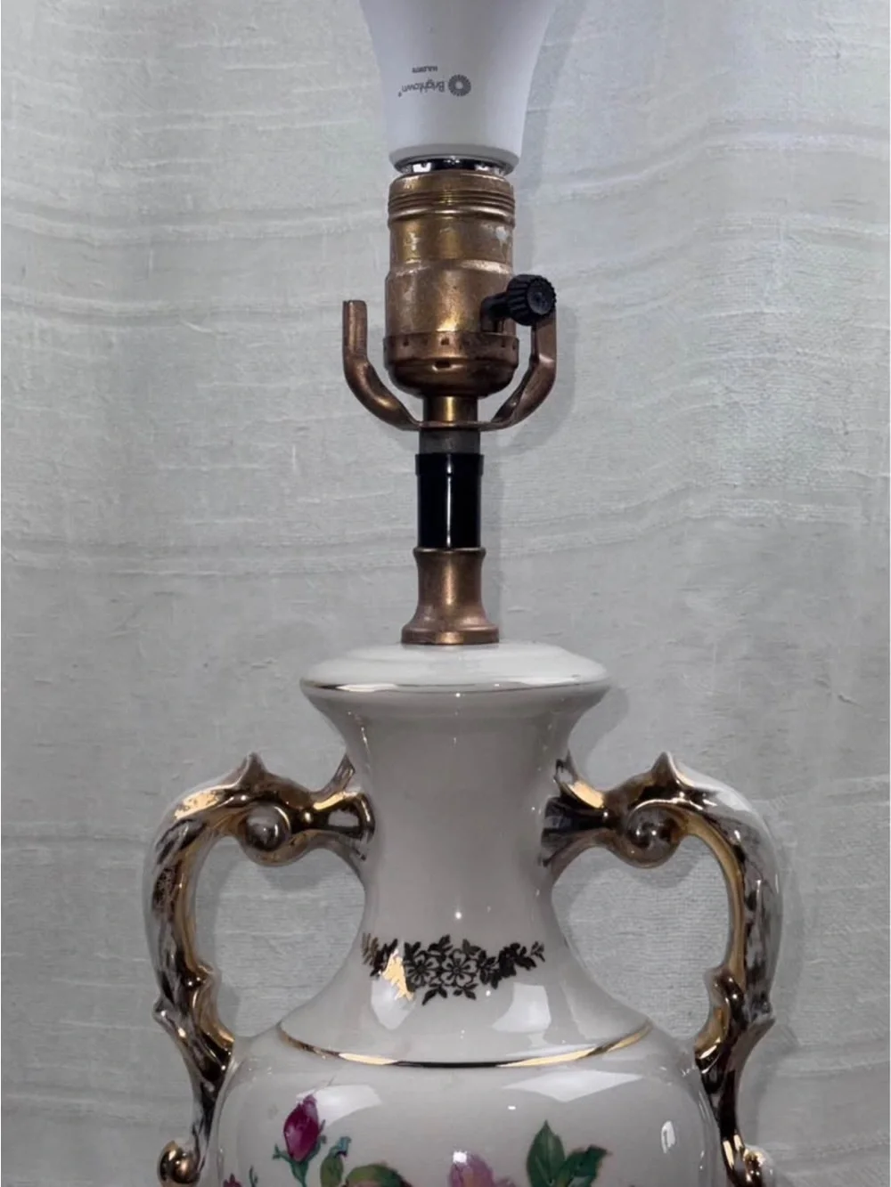 Source Unknown White Porcelain Lantern with Pink Rose Motif and Gold Accents